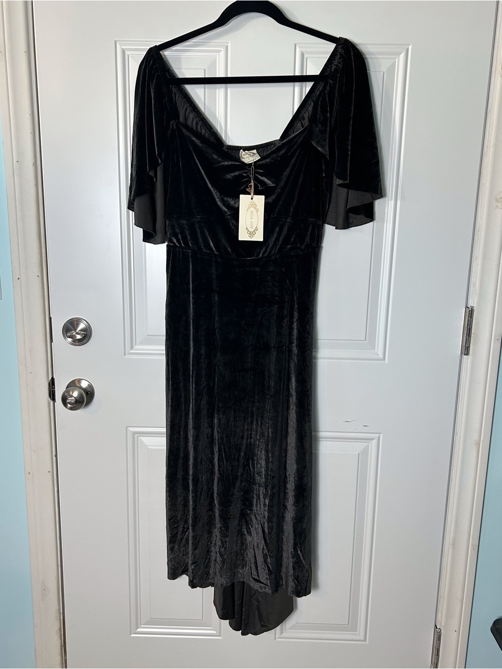NWT Charcoal Gray Velvet Dress Flutter Sleeves Imperial Waist L Renaissance Glam